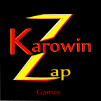 Karowin Zap Games Logo. The image is big Z going through the word Karowin.